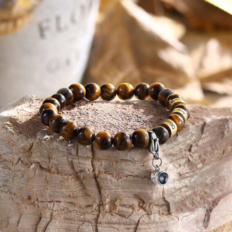 Tiger Eye Stone Bracelet with 3 Name Beads