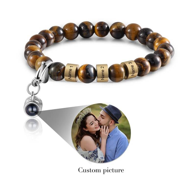 Tiger Eye Stone Bracelet with 3 Name Beads