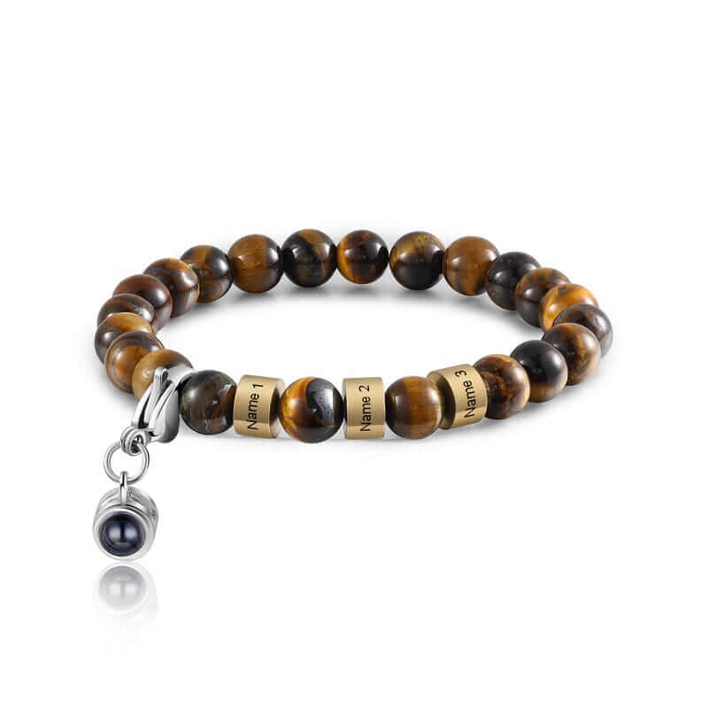 Tiger Eye Stone Bracelet with 3 Name Beads