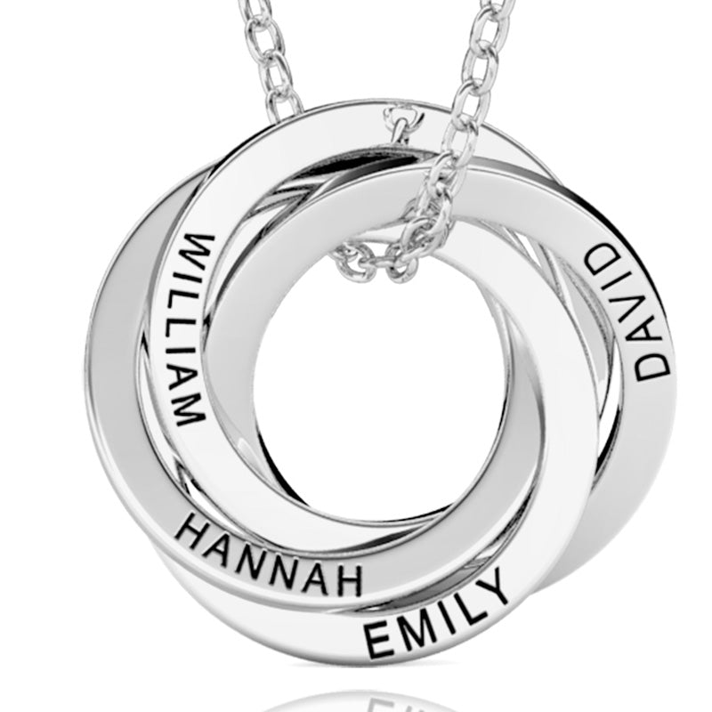 Personalised Russian 4 Rings Engraved Necklace for Grandma & Mum