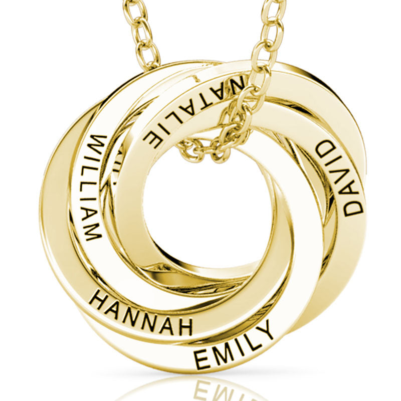 Personalised Russian 5 Rings Engraved Necklace for Grandma & Mum