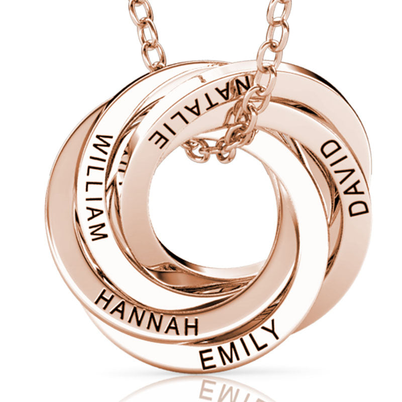 Personalised Russian 5 Rings Engraved Necklace for Grandma & Mum