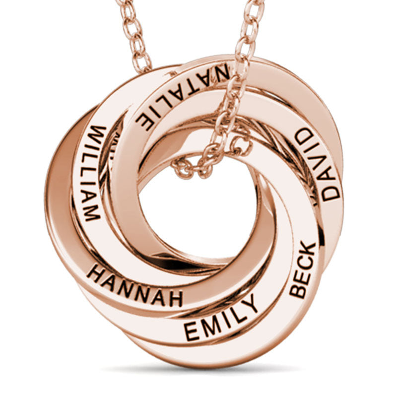 Personalised Russian 6 Rings Engraved Necklace for Grandma & Mum