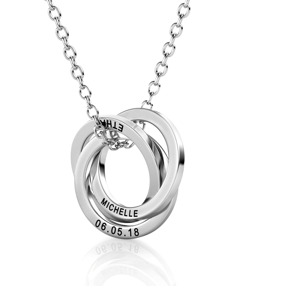 Personalised Russian 3 Rings Engraved Necklace for Grandma & Mum