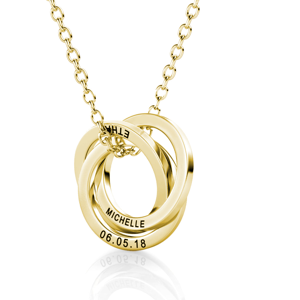 Personalised Russian 3 Rings Engraved Necklace for Grandma & Mum