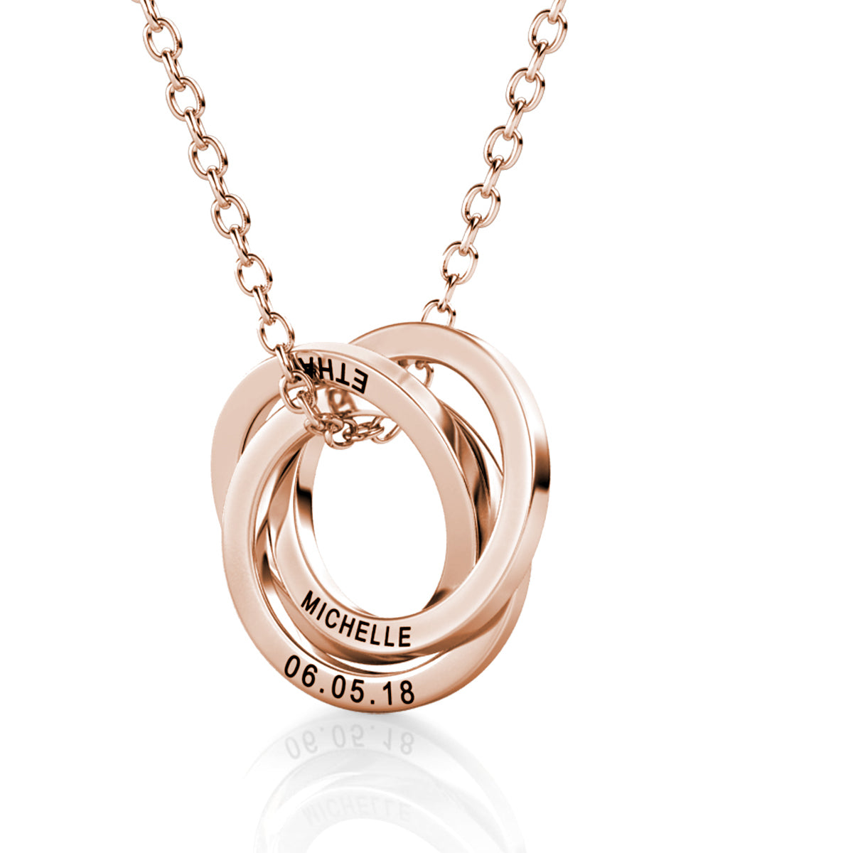 Personalised Russian 3 Rings Engraved Necklace for Grandma & Mum