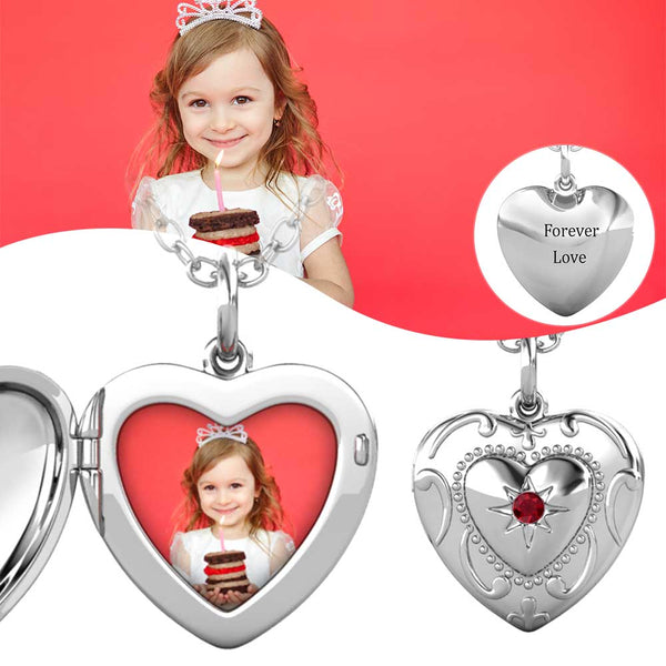 Heart Photo Locket Necklace with Birthstone