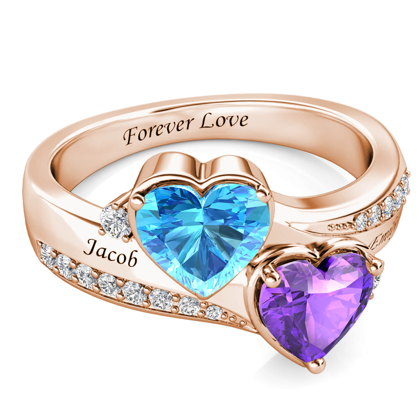 2 Heart Birthstones Ring