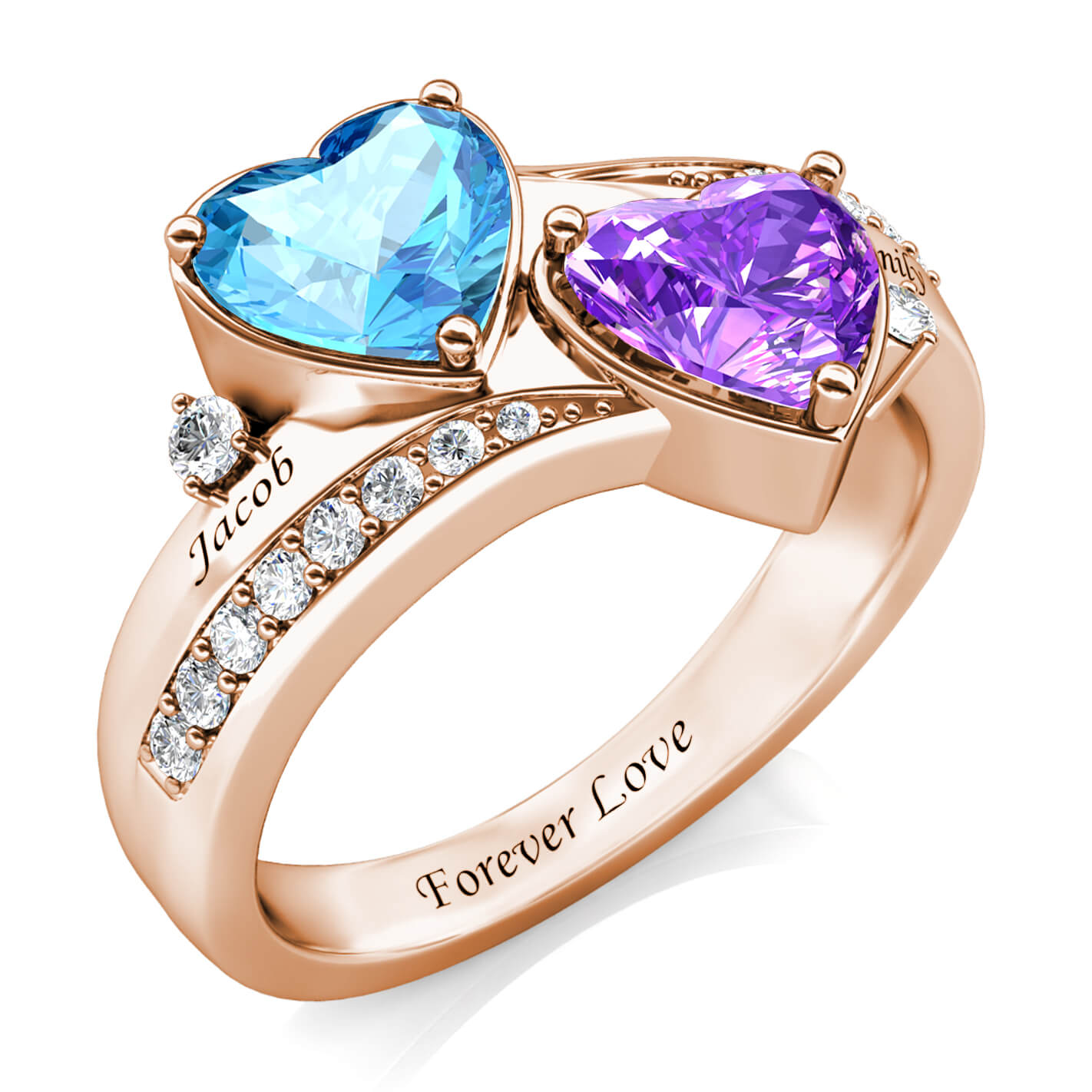 2 Heart Birthstones Ring