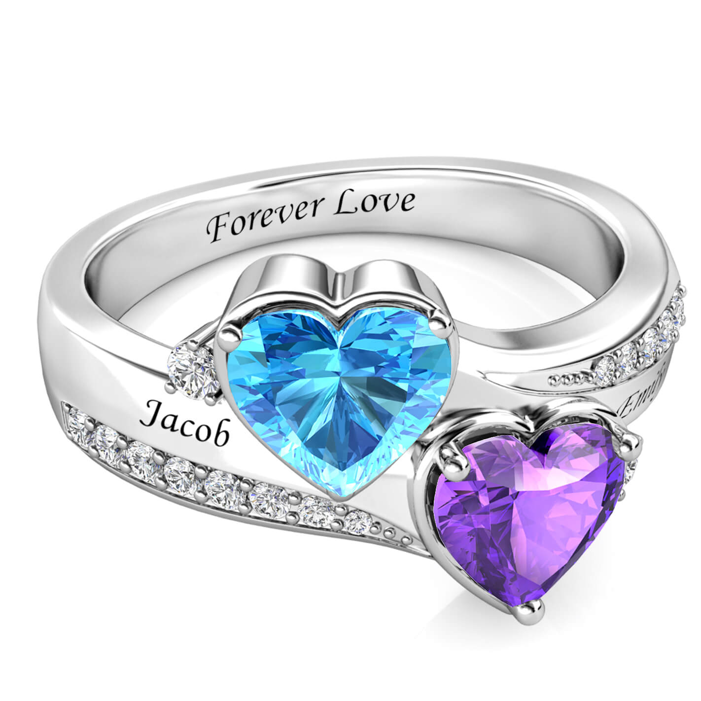 2 Heart Birthstones Ring