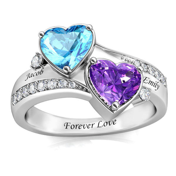 2 Heart Birthstones Ring