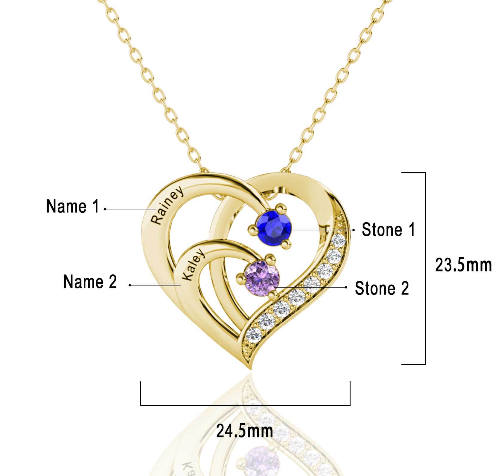 Personalised 2 Birthstones Necklace with 2 Engraved Names