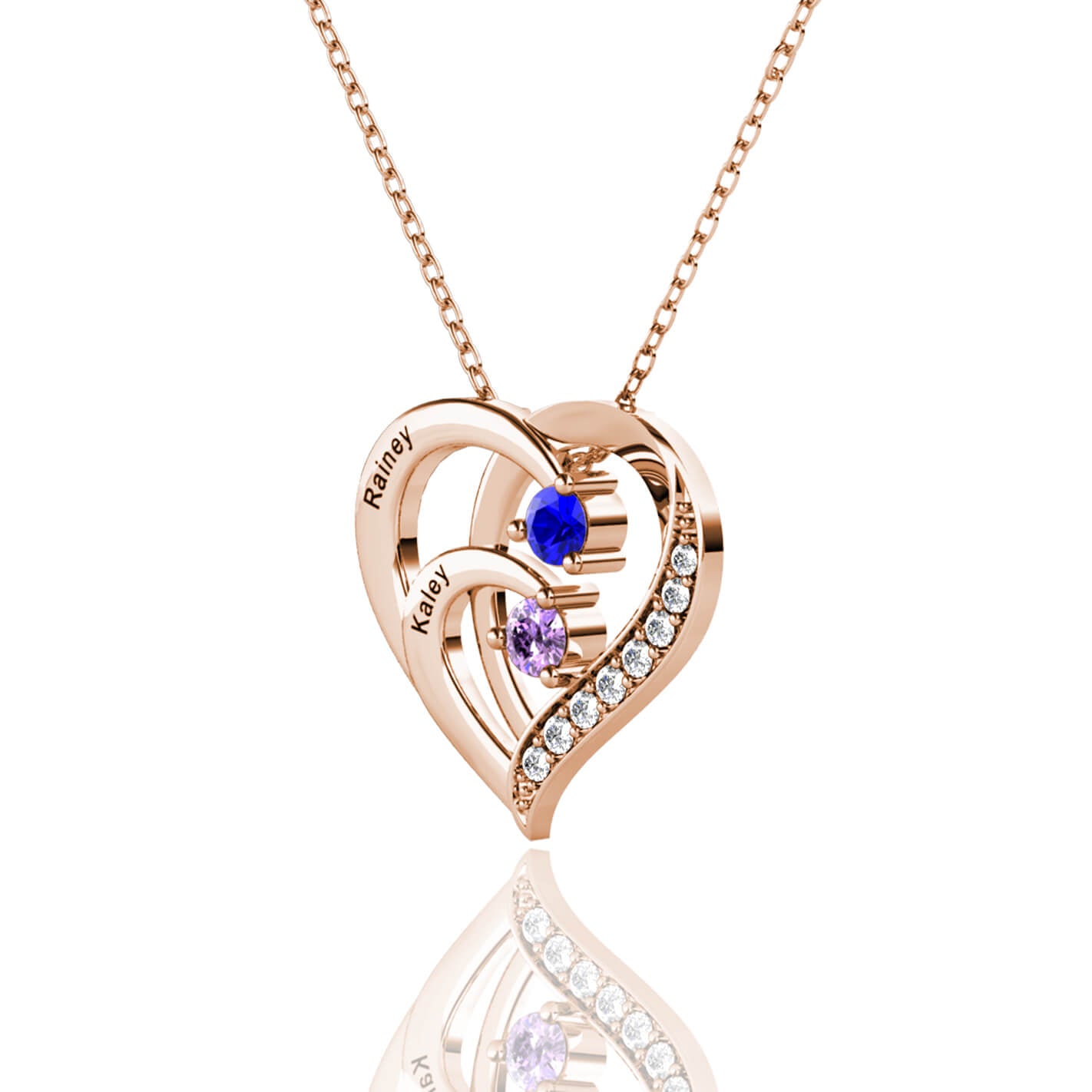 OPEN HEART custom mother's birthstone necklace (2 stones) - Mu-Yin Jewelry