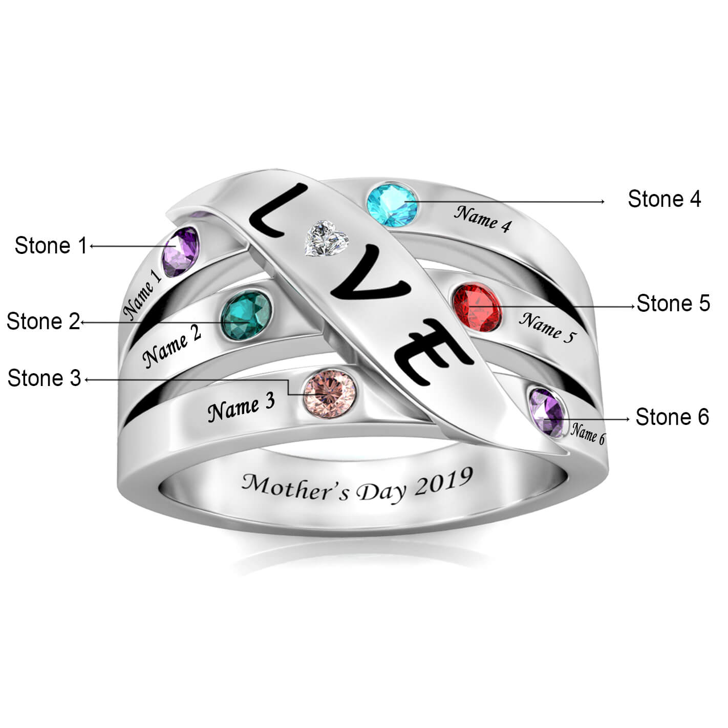 6 Birthstones Mother's Ring