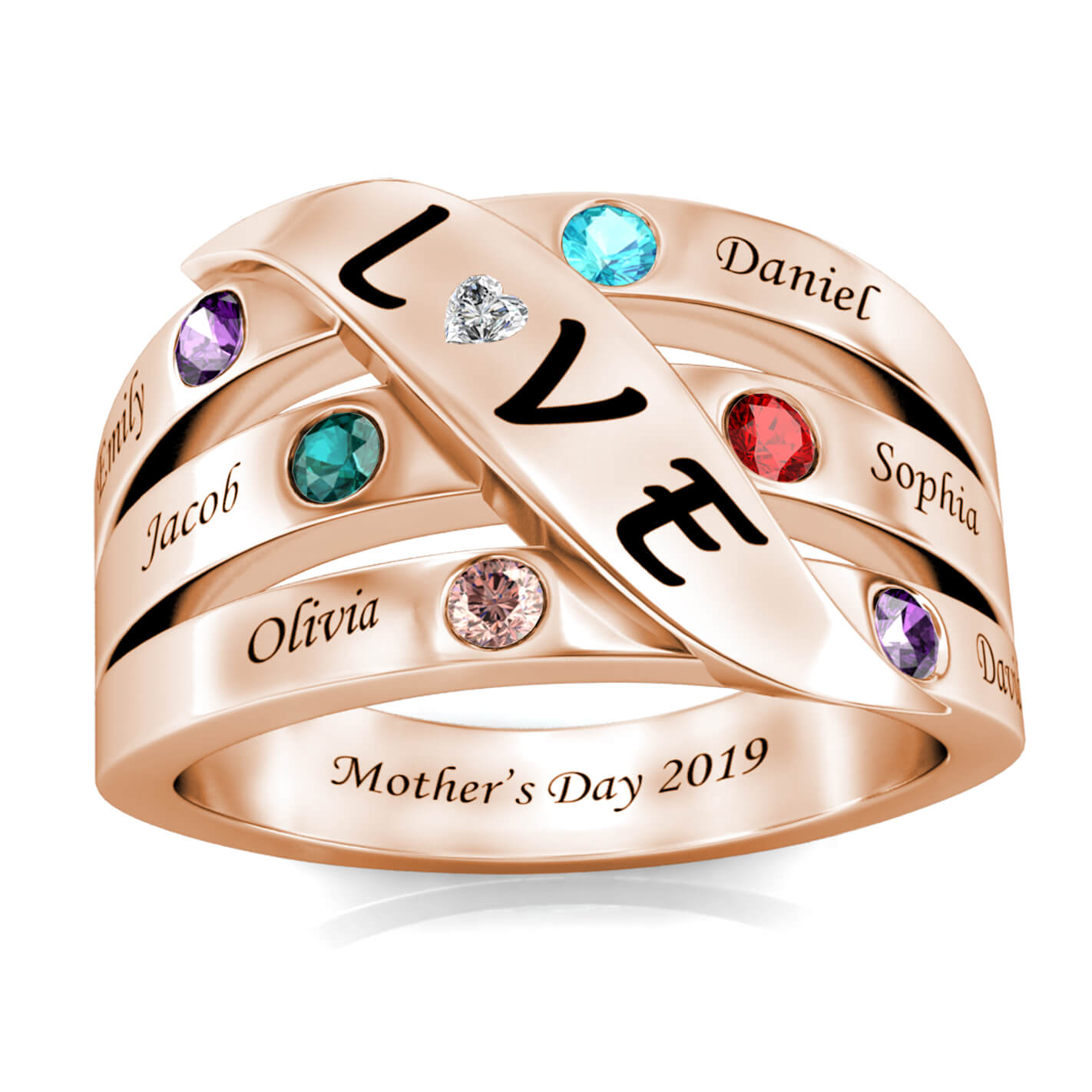 Mothers Day Rings Jewelry Sterling Silver Birthstone Ring 1-5 Stones, Moms  ring | eBay
