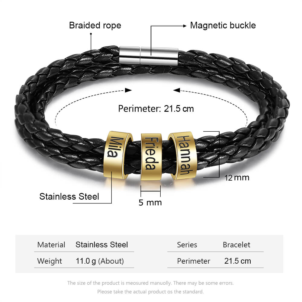 Men's Engraved 3 Beads Bracelet