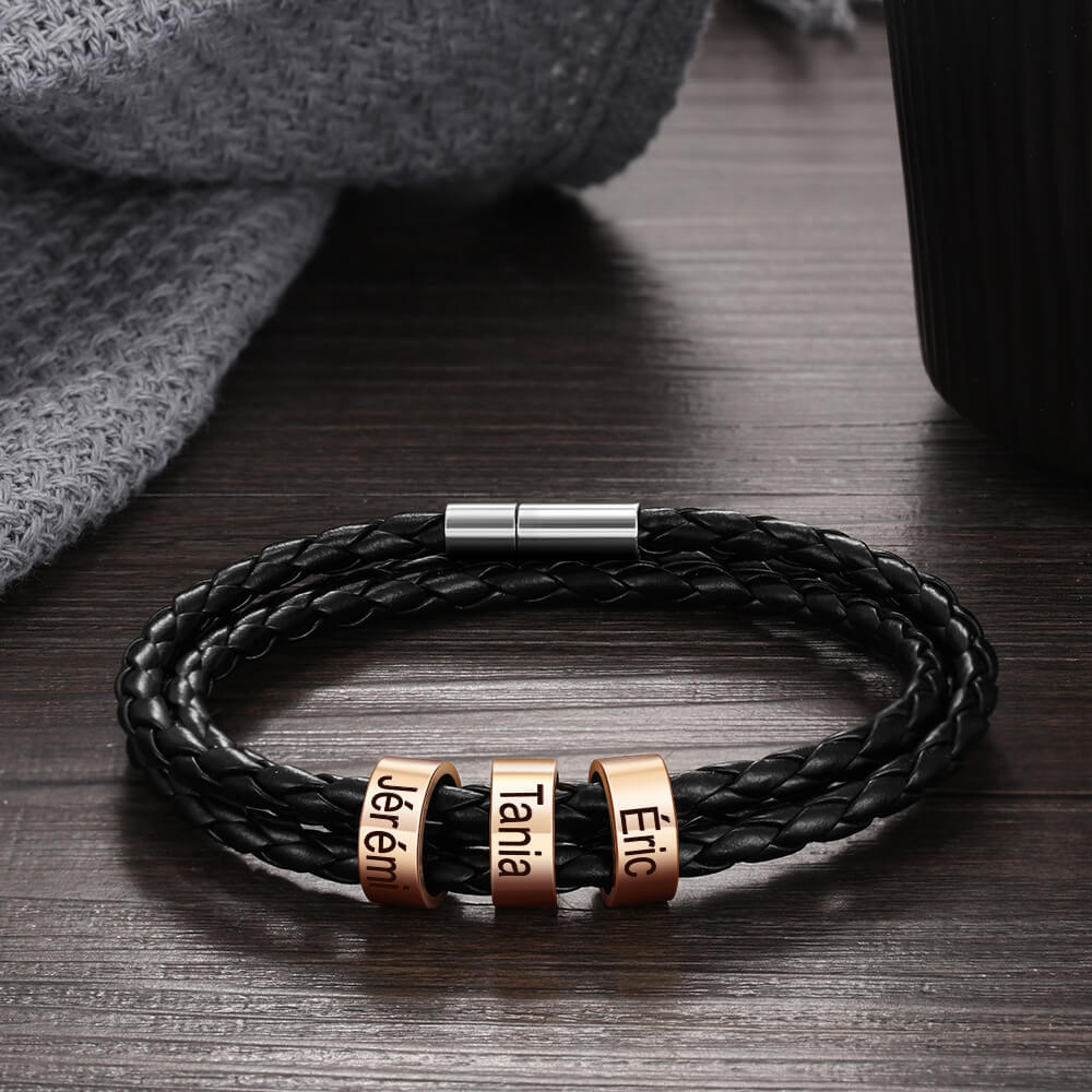 Men's Engraved 3 Beads Bracelet