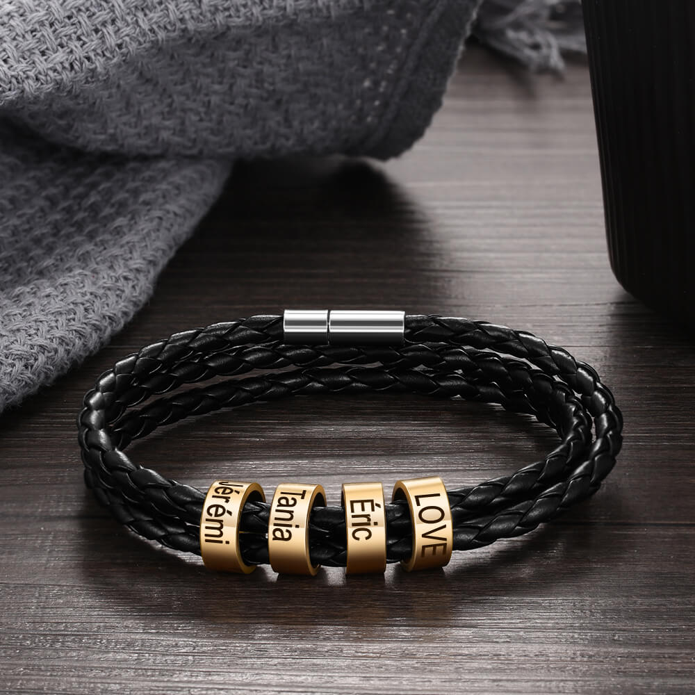 Men's Engraved 4 Beads Bracelet