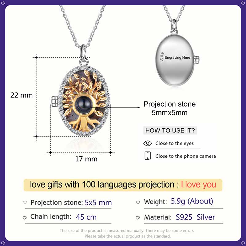 Personalised I Love You in 100 Languages Photo Projection Necklace