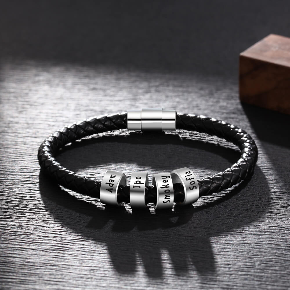 Men's Engraved 4 Beads Bracelet