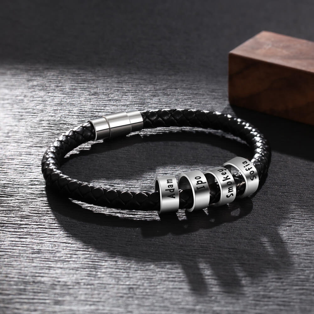 Men's Engraved 4 Beads Bracelet