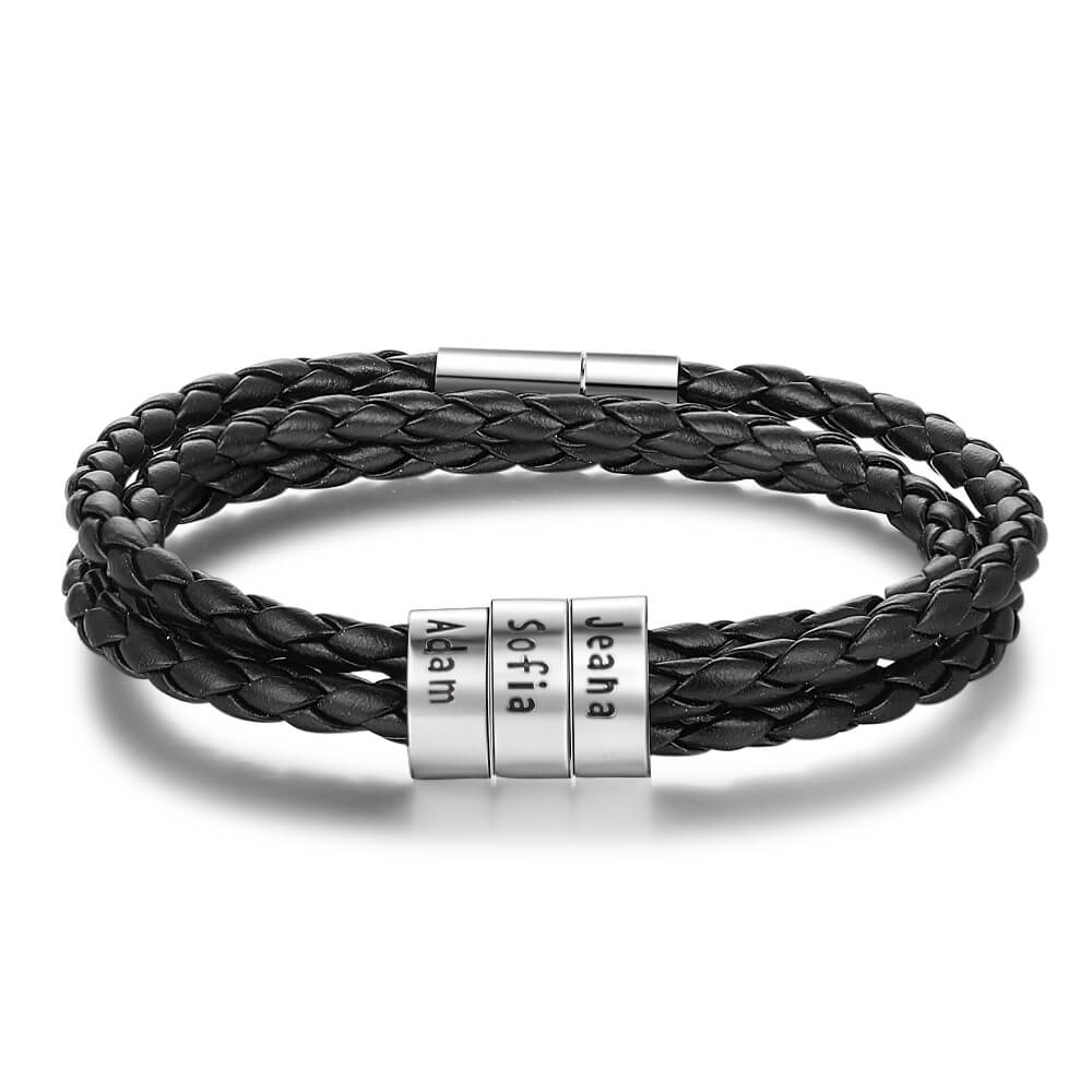 Men's Engraved 3 Beads Bracelet