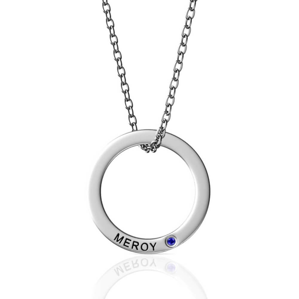 Engraved Ring Necklace with Birthstone