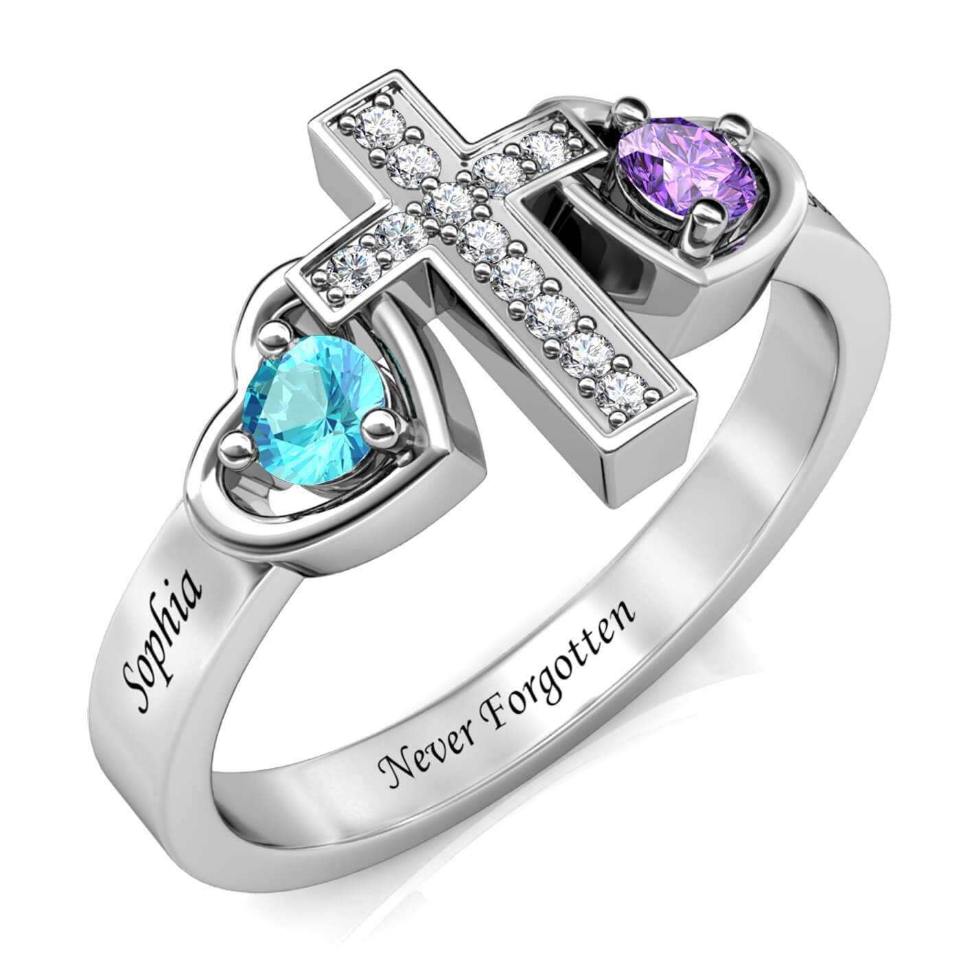 2 Birthstones Cross Ring