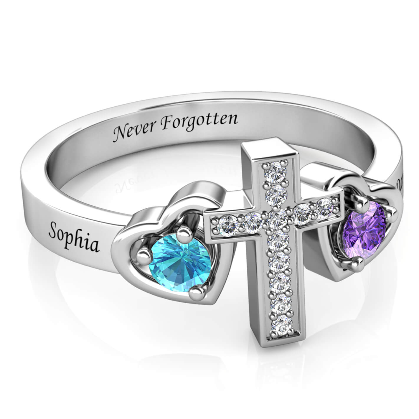 2 Birthstones Cross Ring