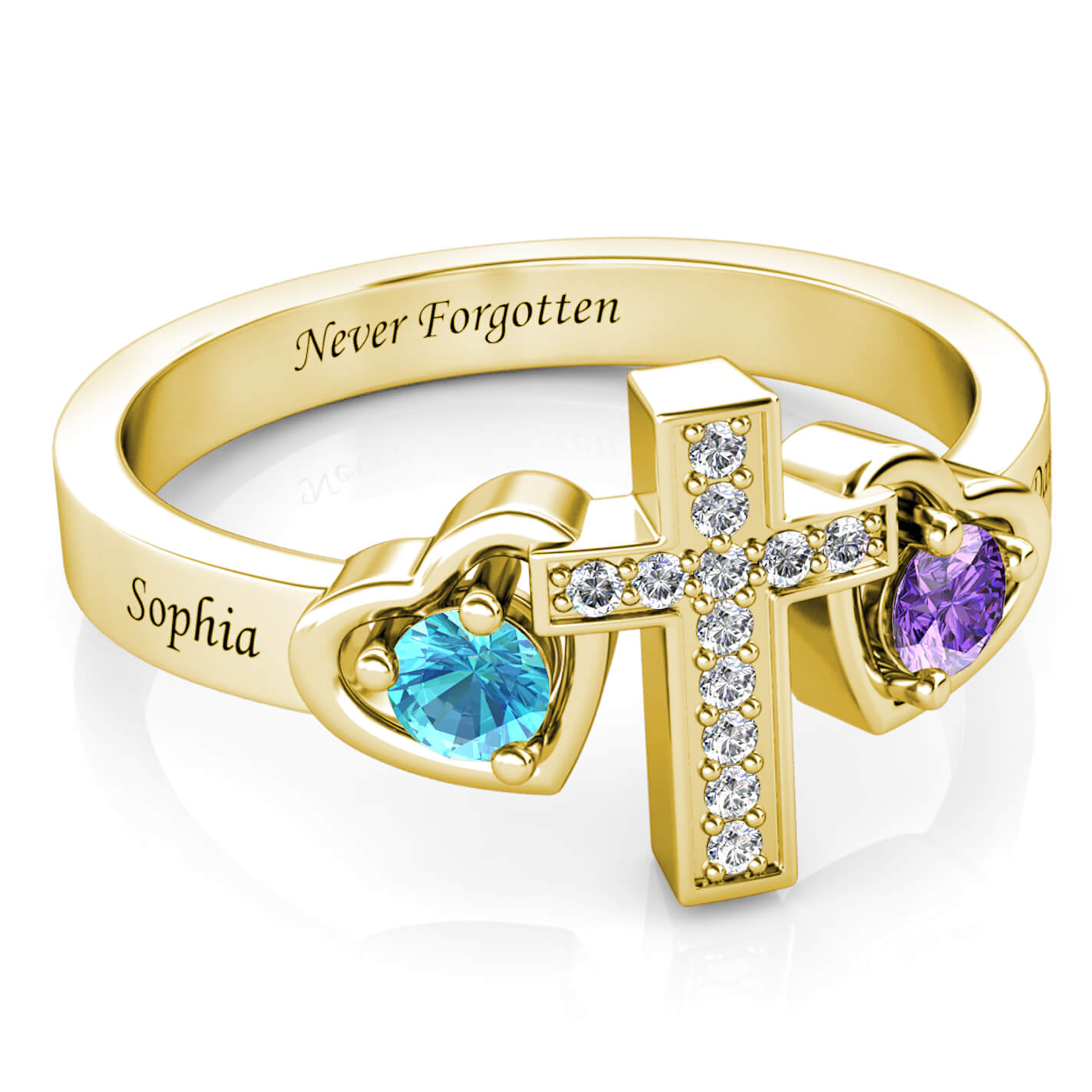 2 Birthstones Cross Ring