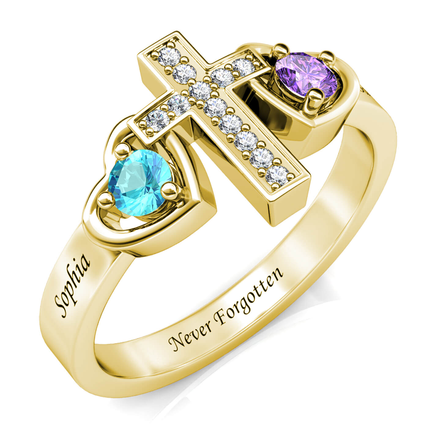 2 Birthstones Cross Ring