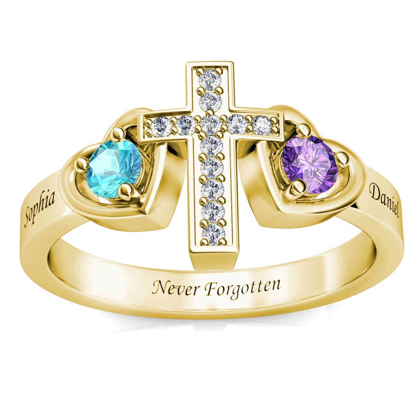 2 Birthstones Cross Ring