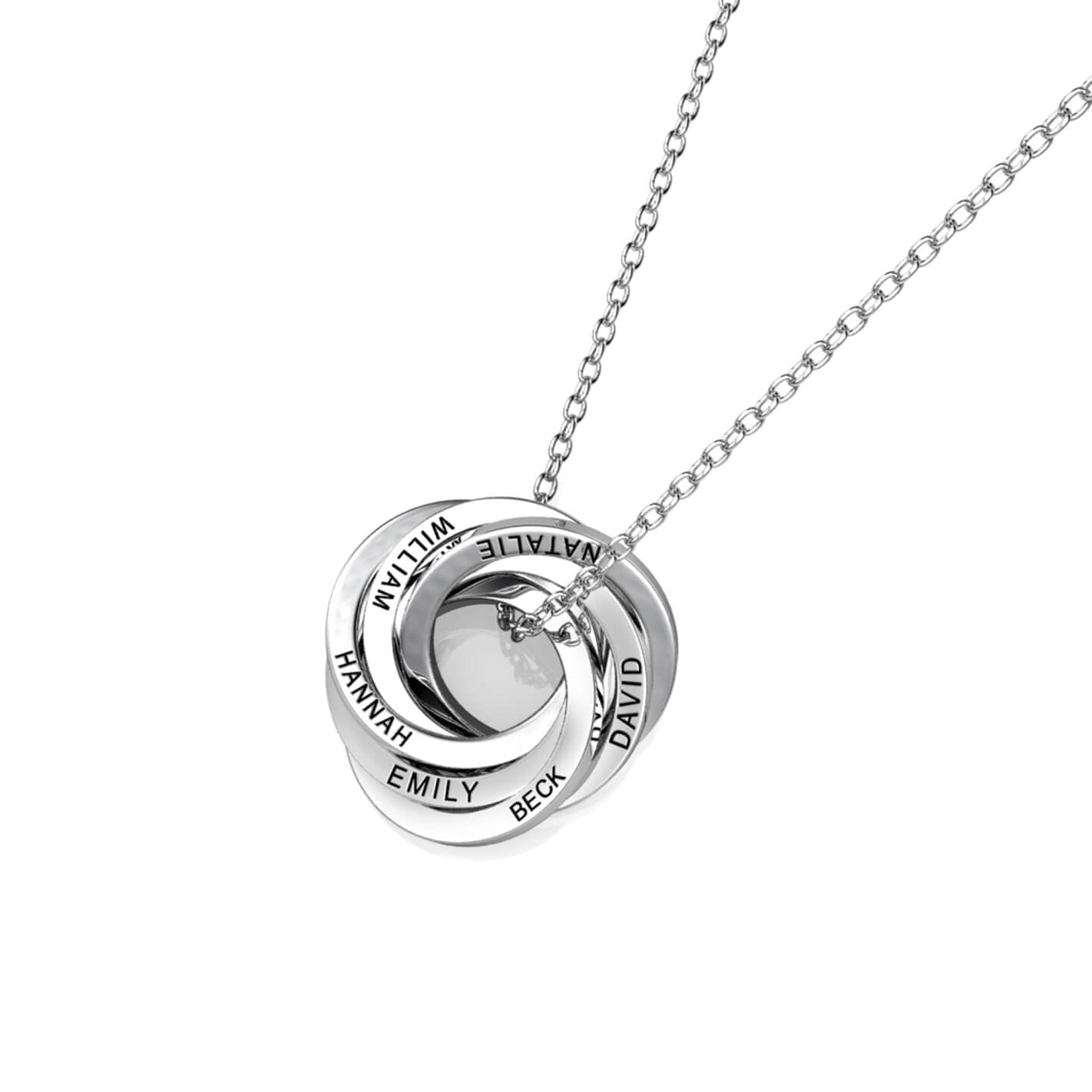 Personalised Russian 6 Rings Engraved Necklace for Grandma & Mum