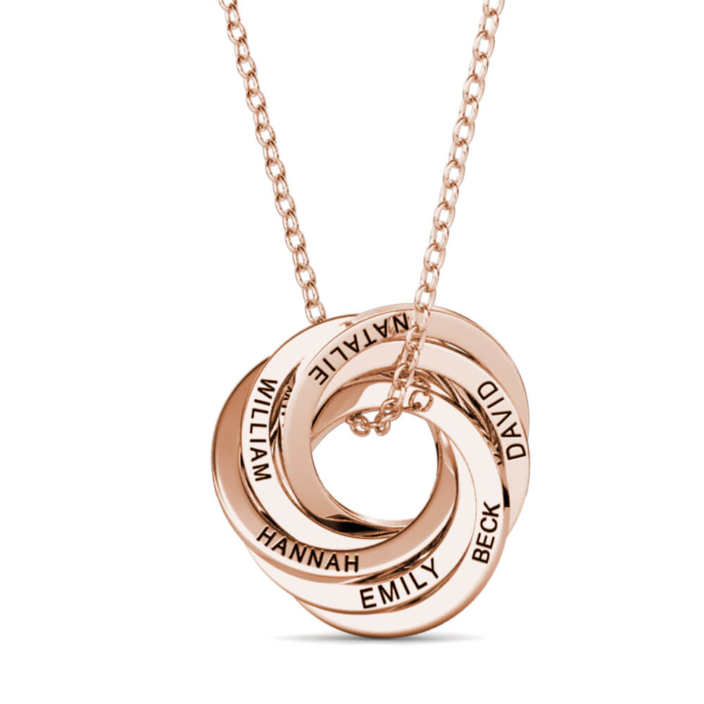 Personalised Russian 6 Rings Engraved Necklace for Grandma & Mum