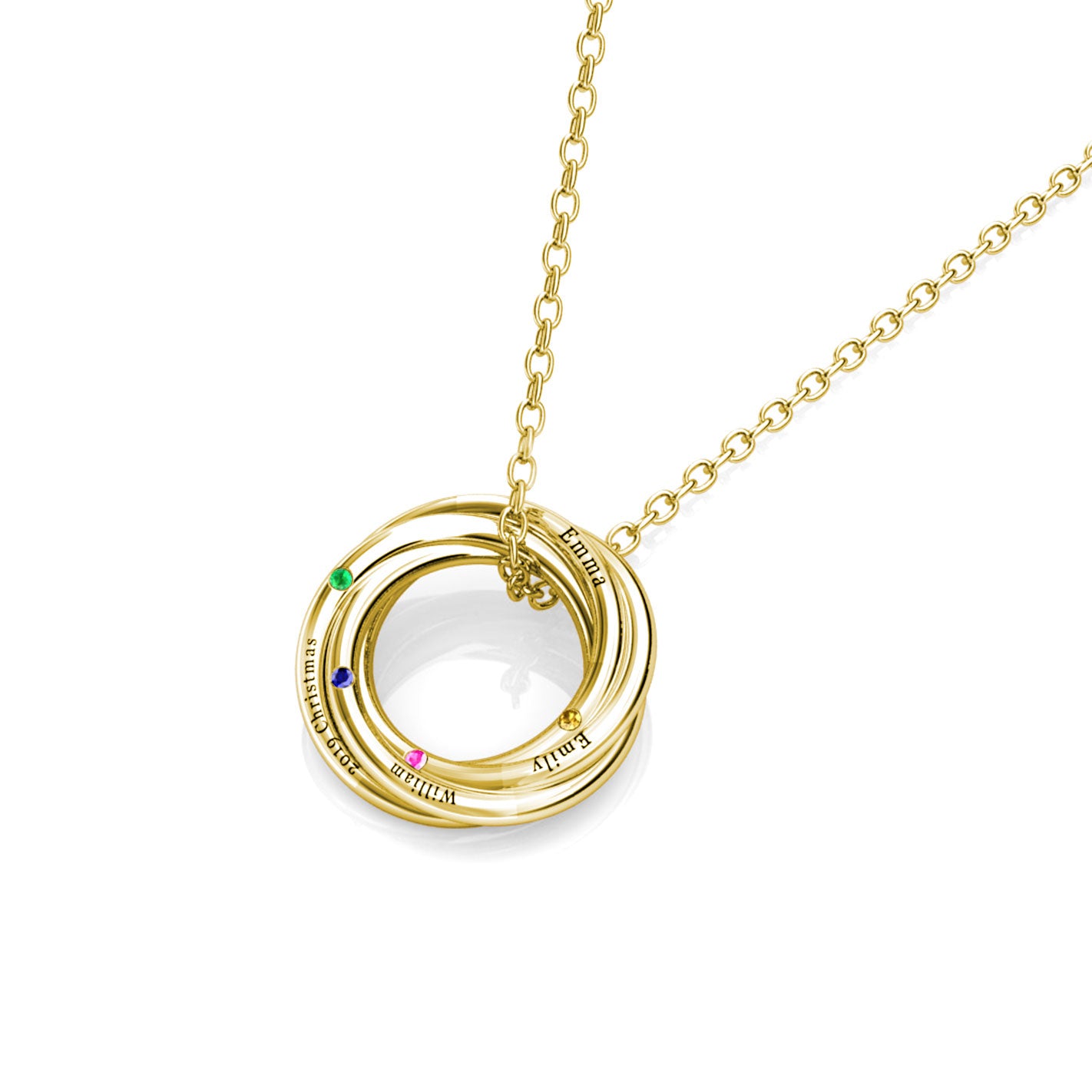 Russian 4 Ring Necklace with 4 Birthstones
