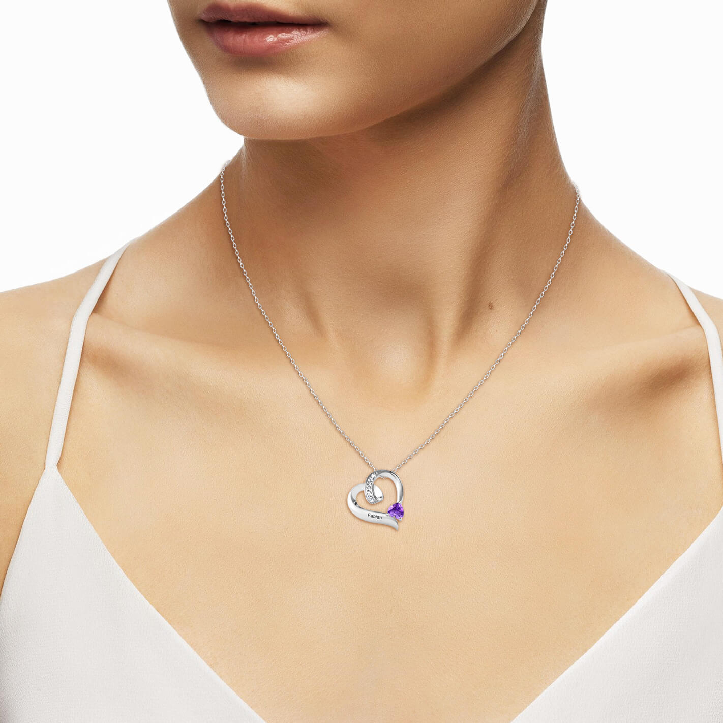 Personalised Engraved Heart Shaped Birthstone Necklace