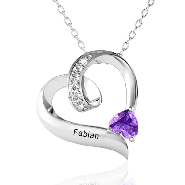 Personalised Engraved Heart Shaped Birthstone Necklace