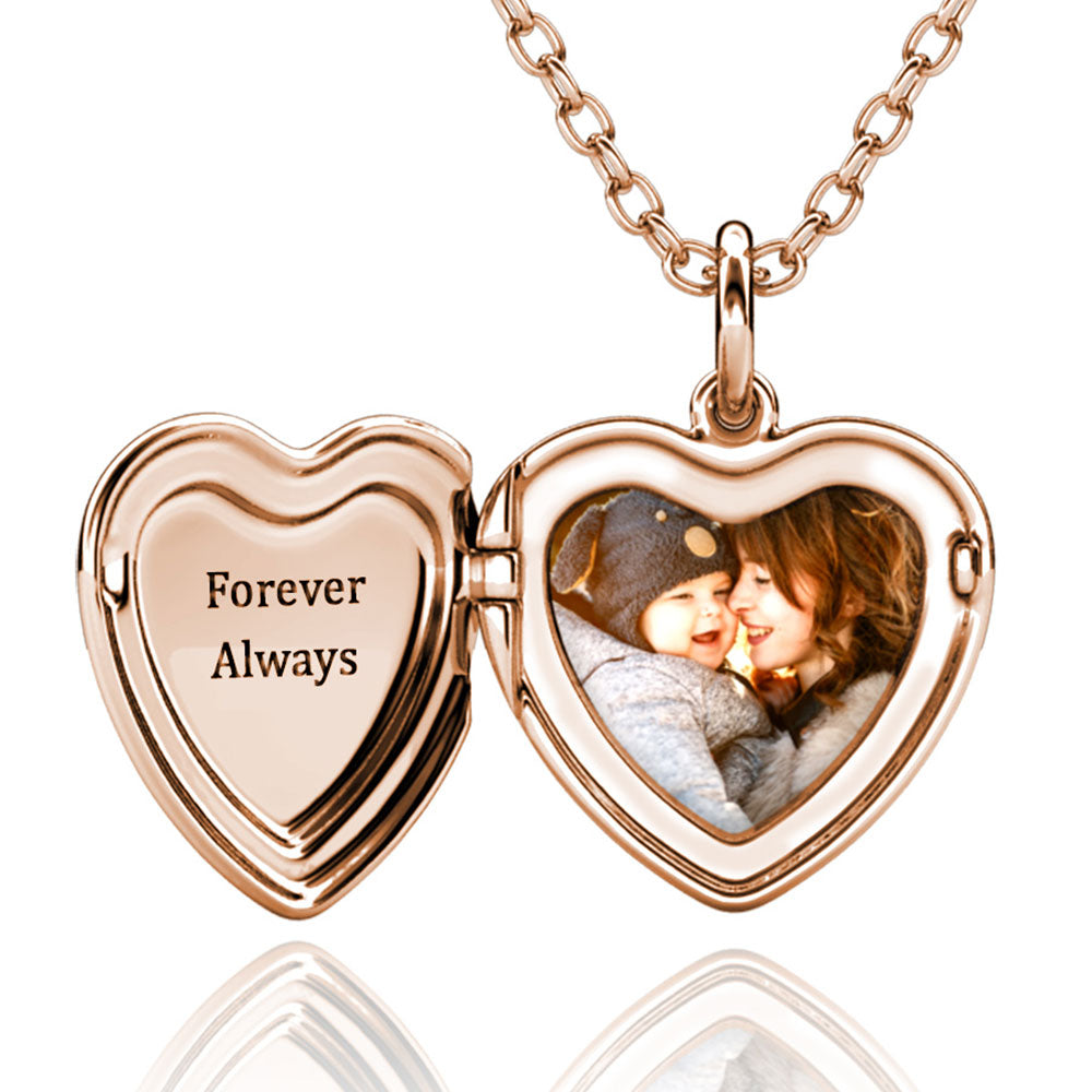 Personalised Heart Photo Locket Necklace with Engraving - Heart Locket with Picture Inside