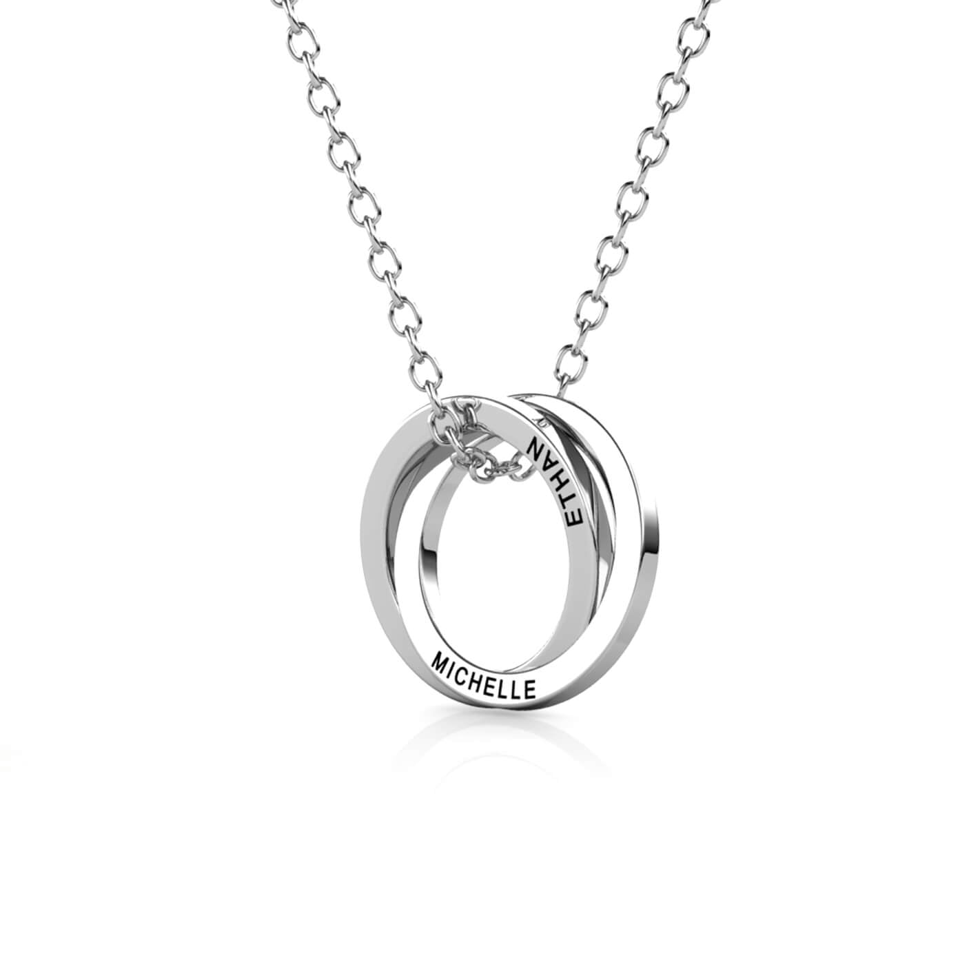 Personalised Russian 2 Rings Engraved Necklace for Grandma & Mum