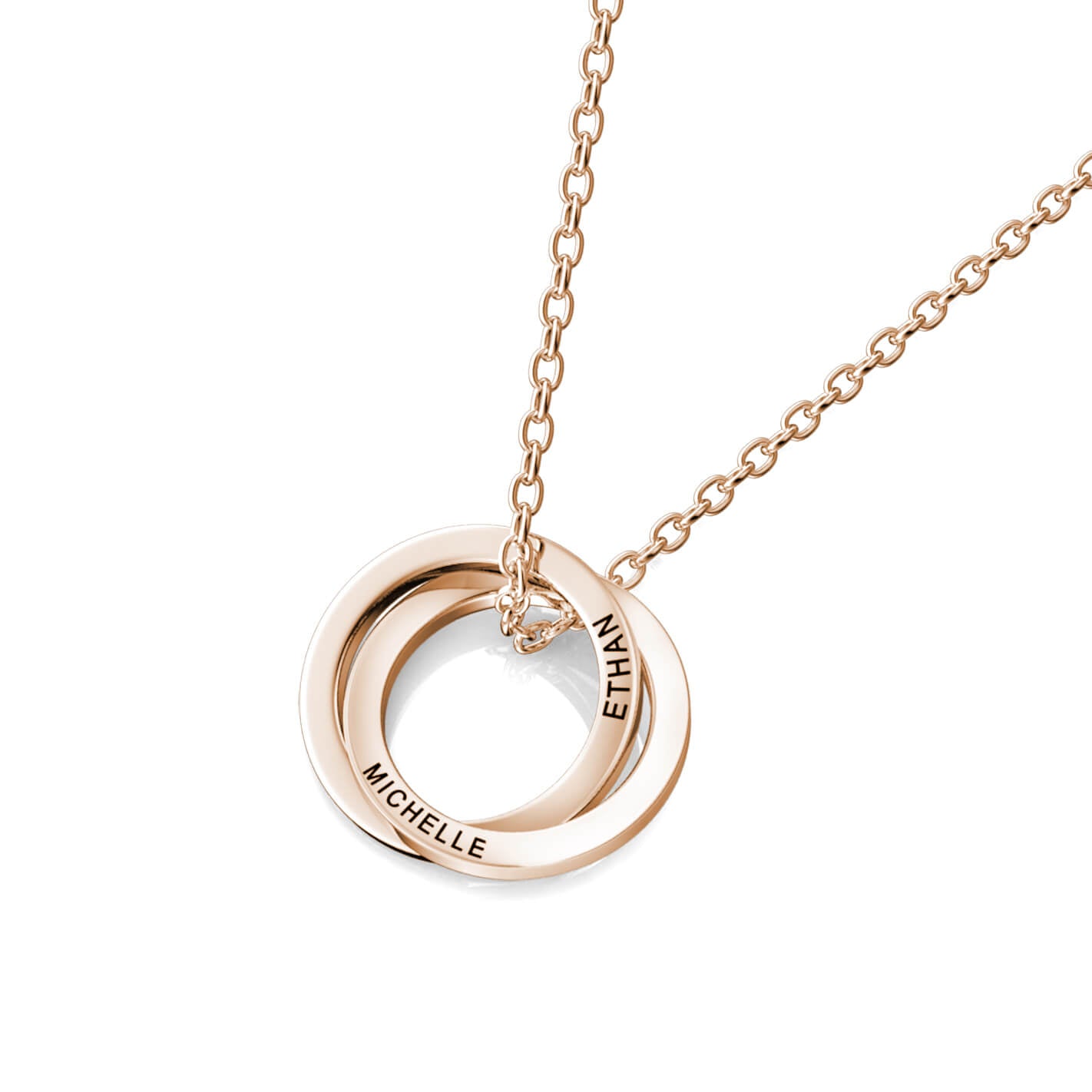 Personalised Russian 2 Rings Engraved Necklace for Grandma & Mum