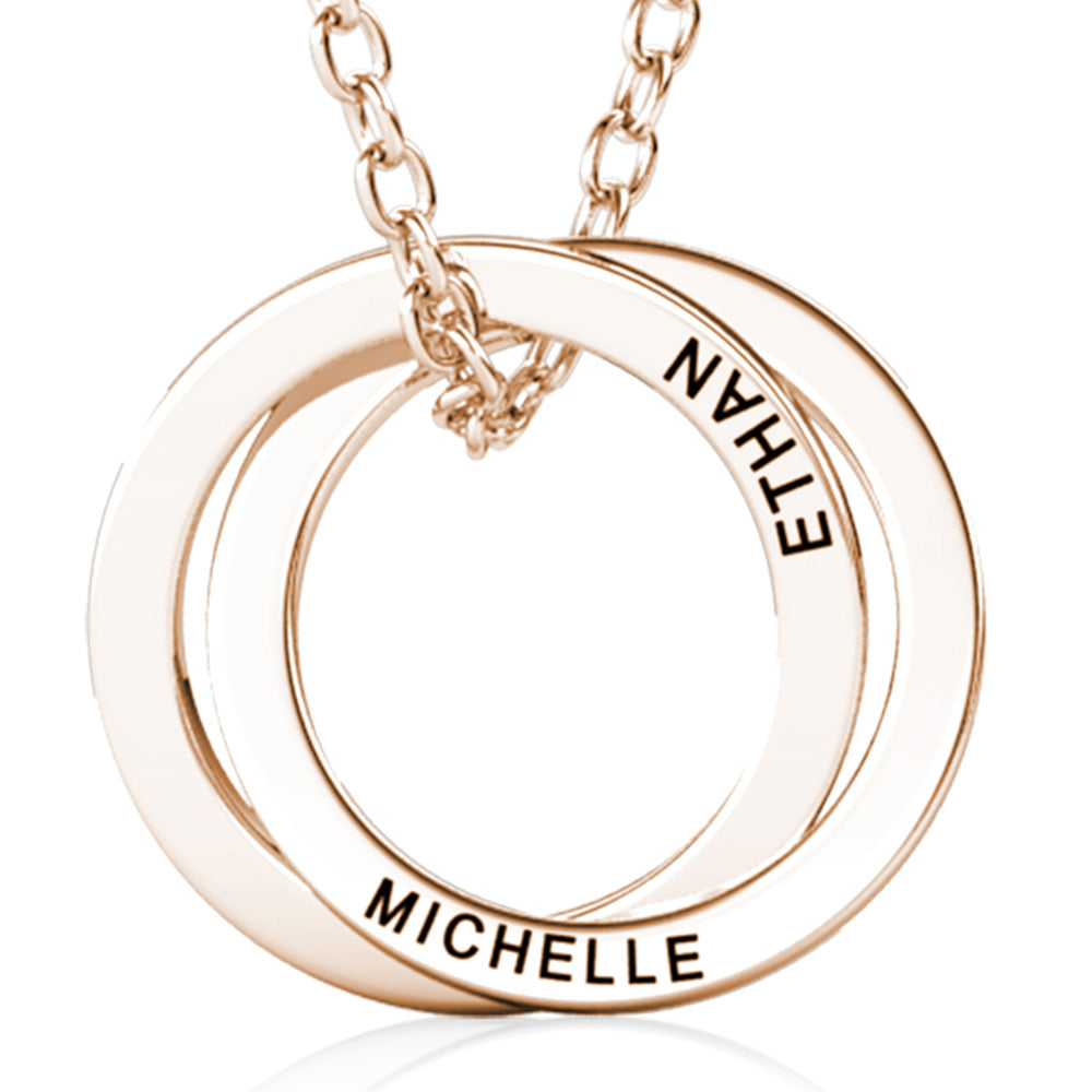 Personalised Russian 2 Rings Engraved Necklace for Grandma & Mum