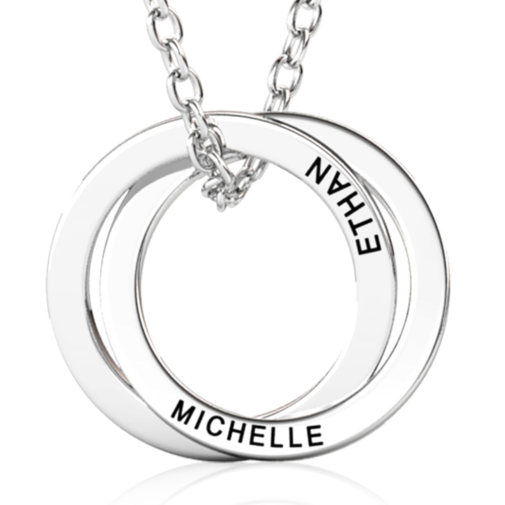 Personalised Russian 2 Rings Engraved Necklace for Grandma & Mum