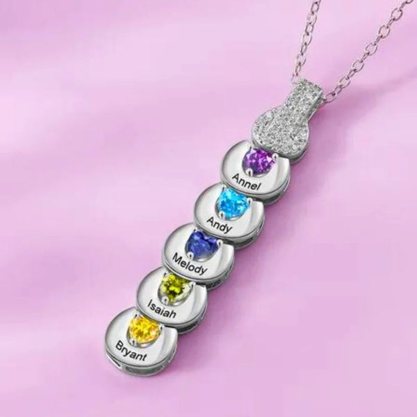Personalised Necklace for Mother | Personalised Mum Necklace with Children's Names | Heart Birthstone Personalised Necklace for Mum