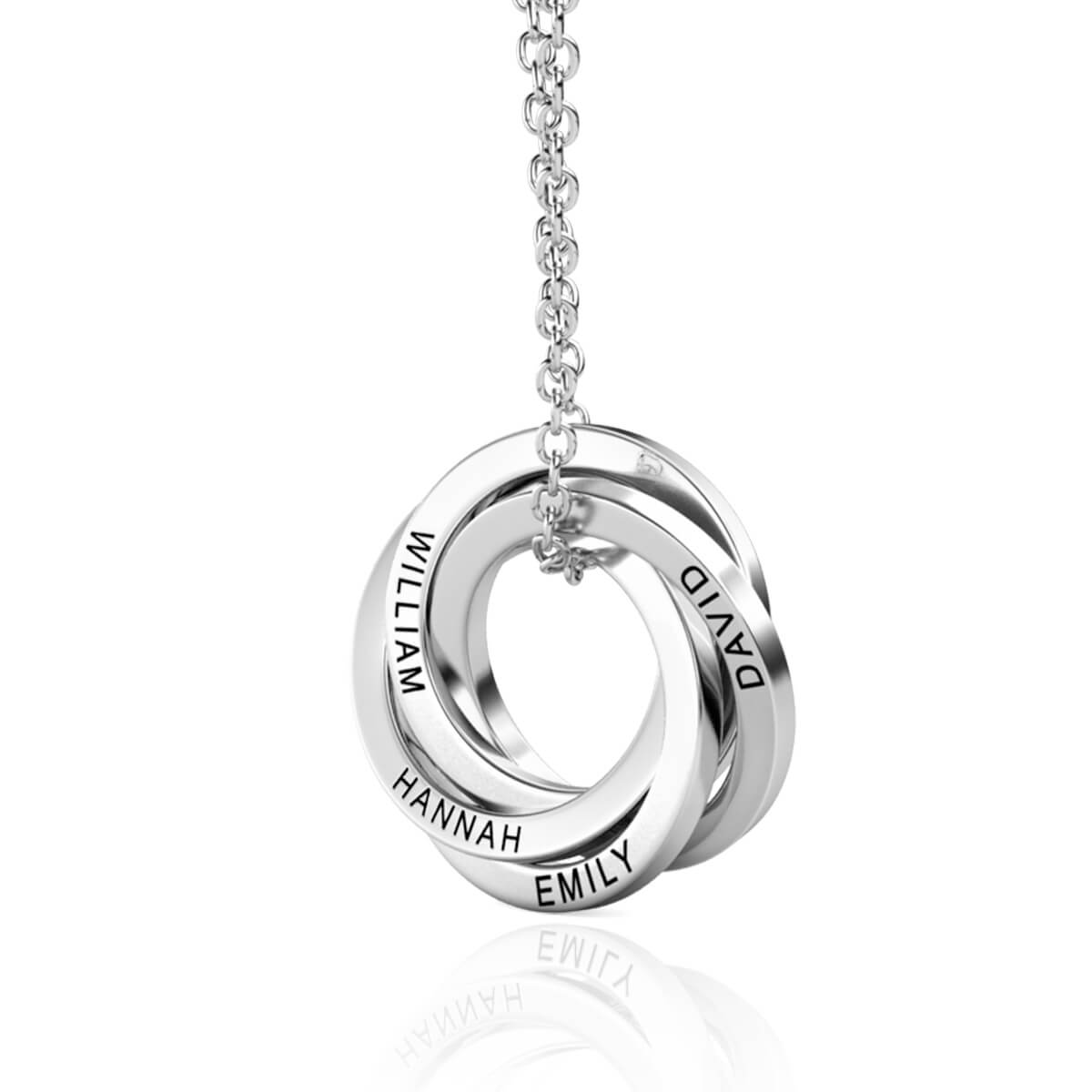 Personalised Russian 4 Rings Engraved Necklace for Grandma & Mum