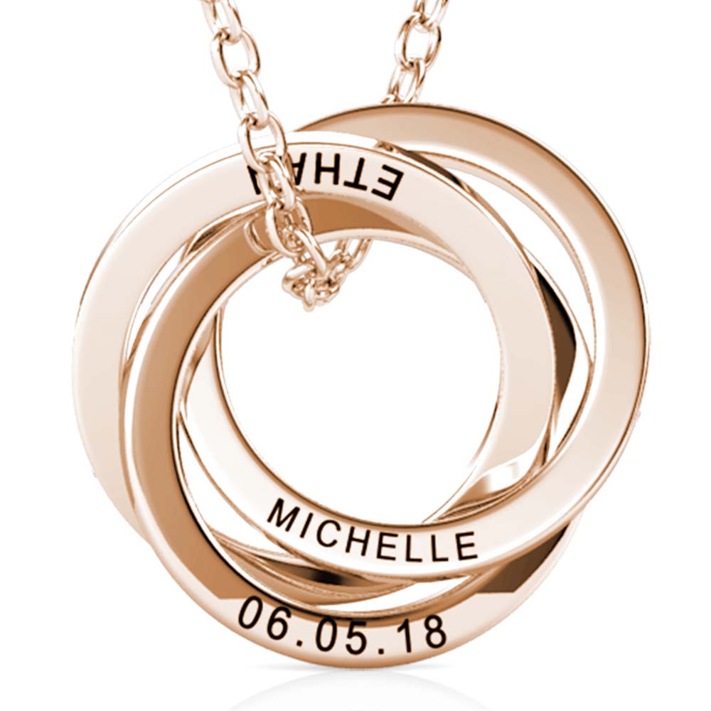 Personalised Three Ring Rose Gold Necklace | MYLEE London