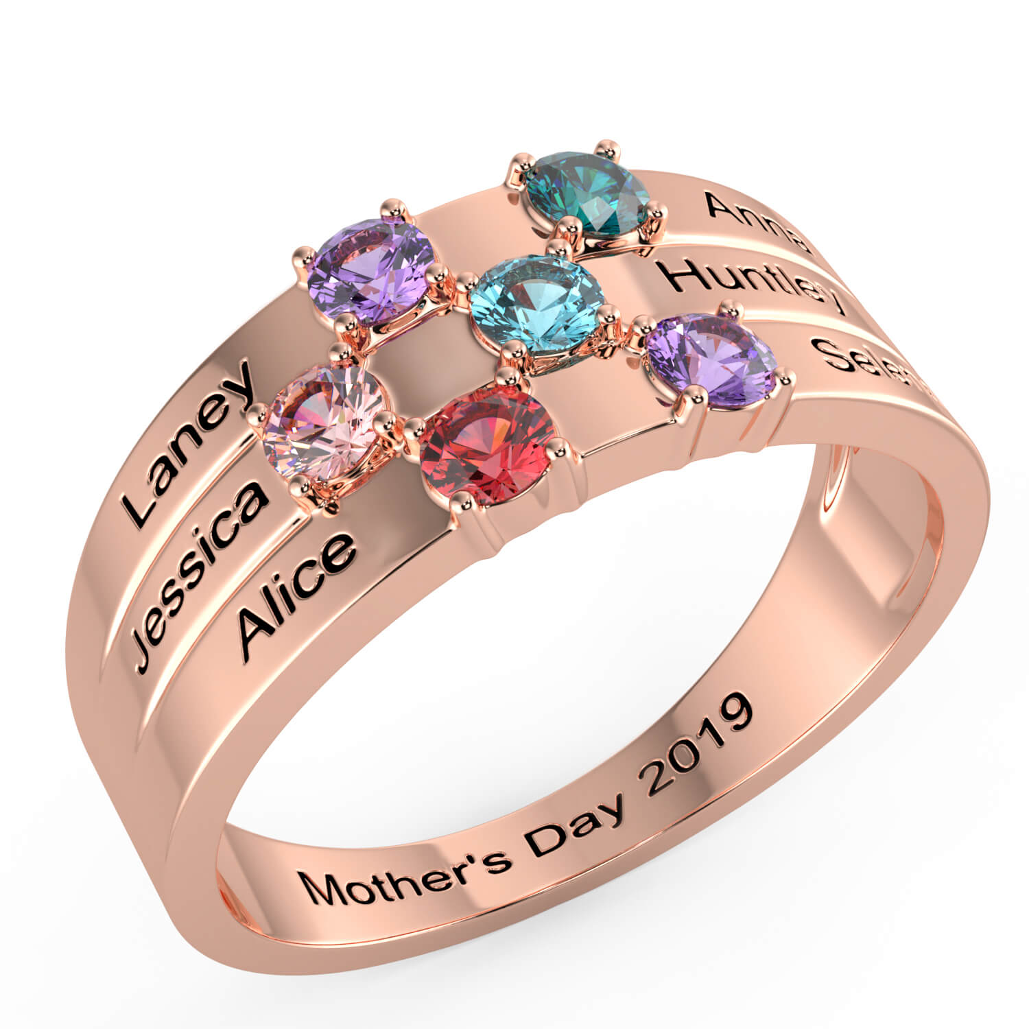 Mother's Day Ring Jewelry Sterling SILVER Birthstone V Ring 1-5 Stones, Mom  ring | eBay