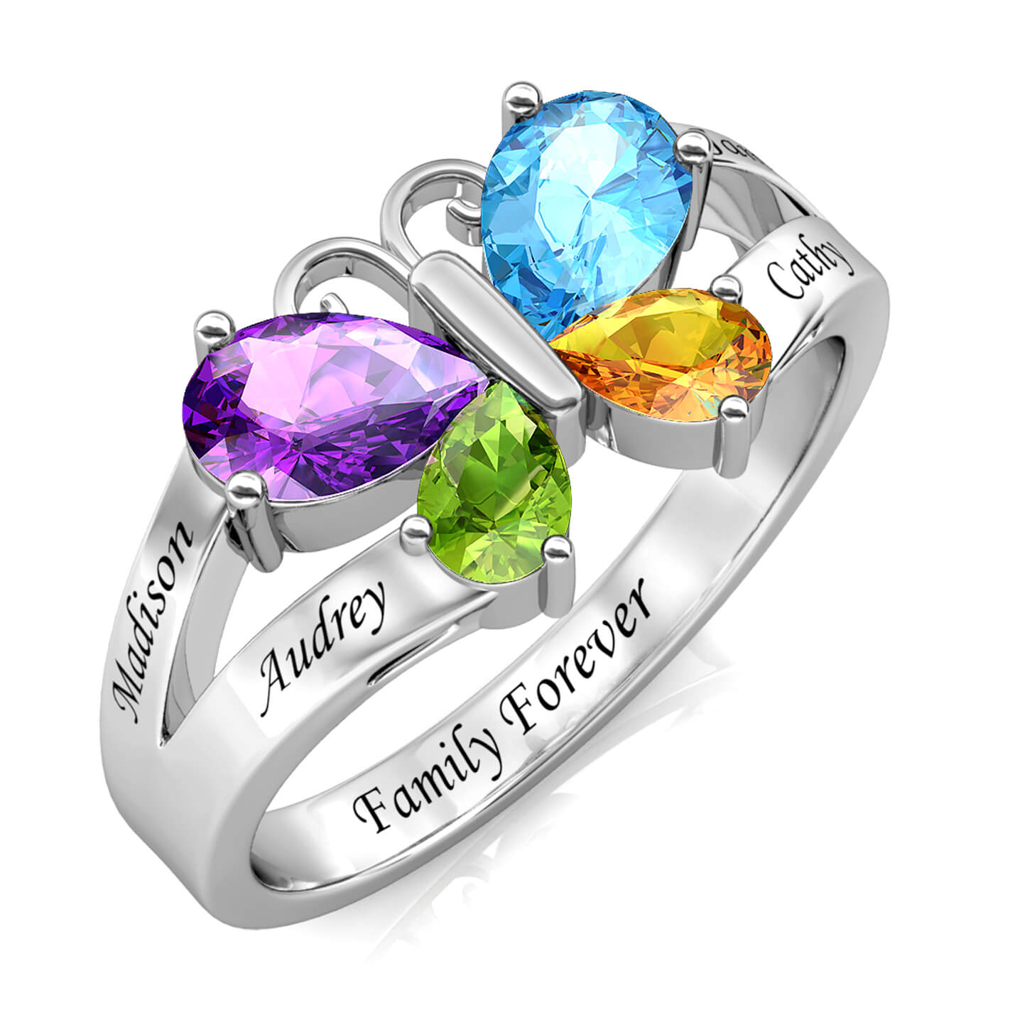 4 Birthstones Butterfly Ring