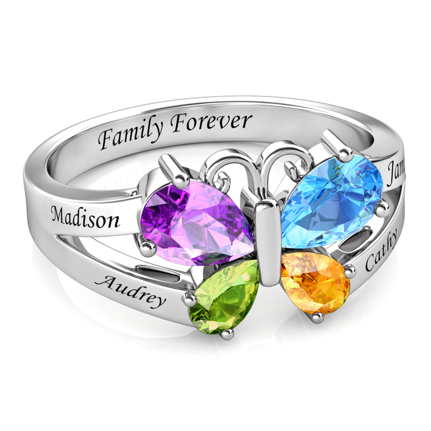 4 Birthstones Butterfly Ring