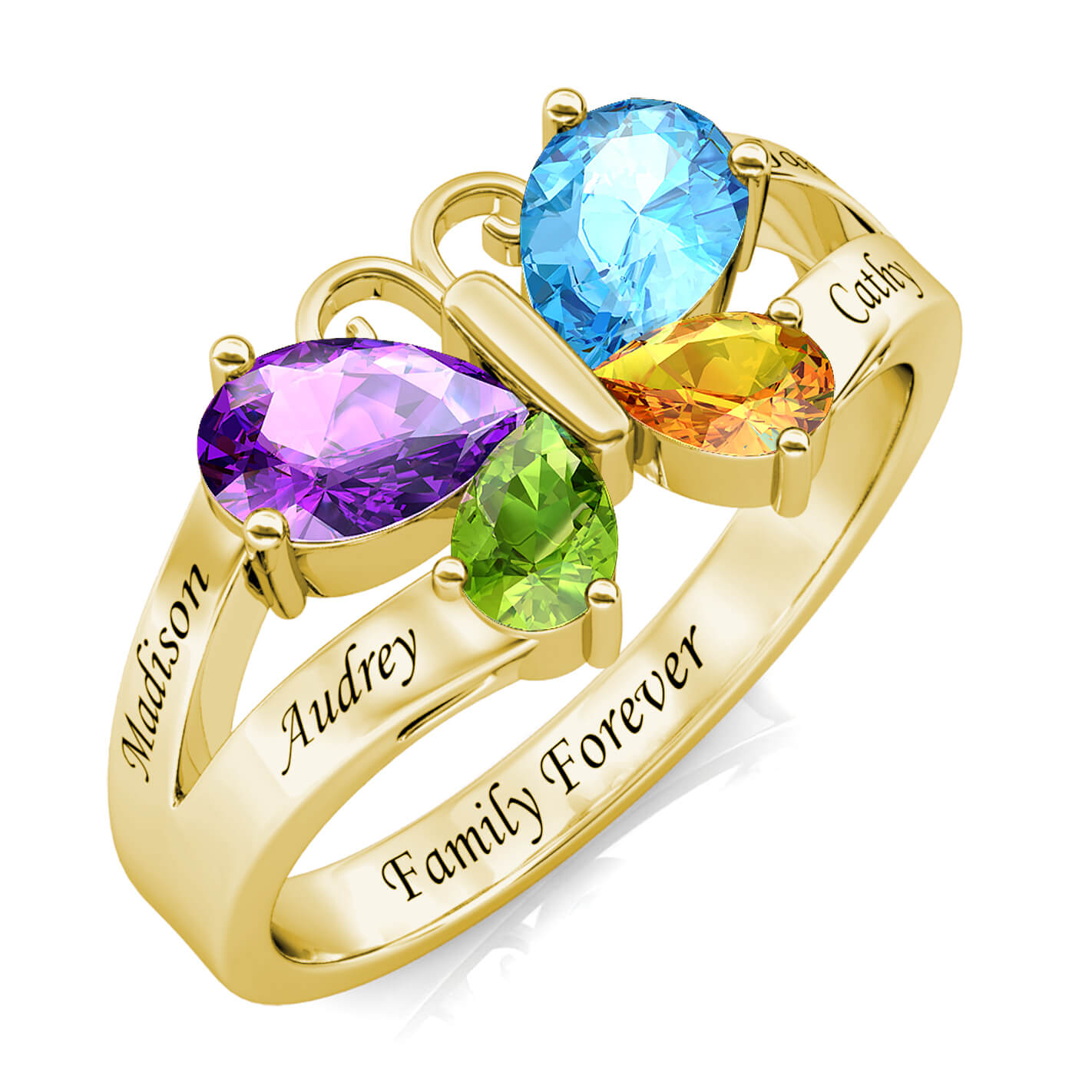 4 Birthstones Butterfly Ring