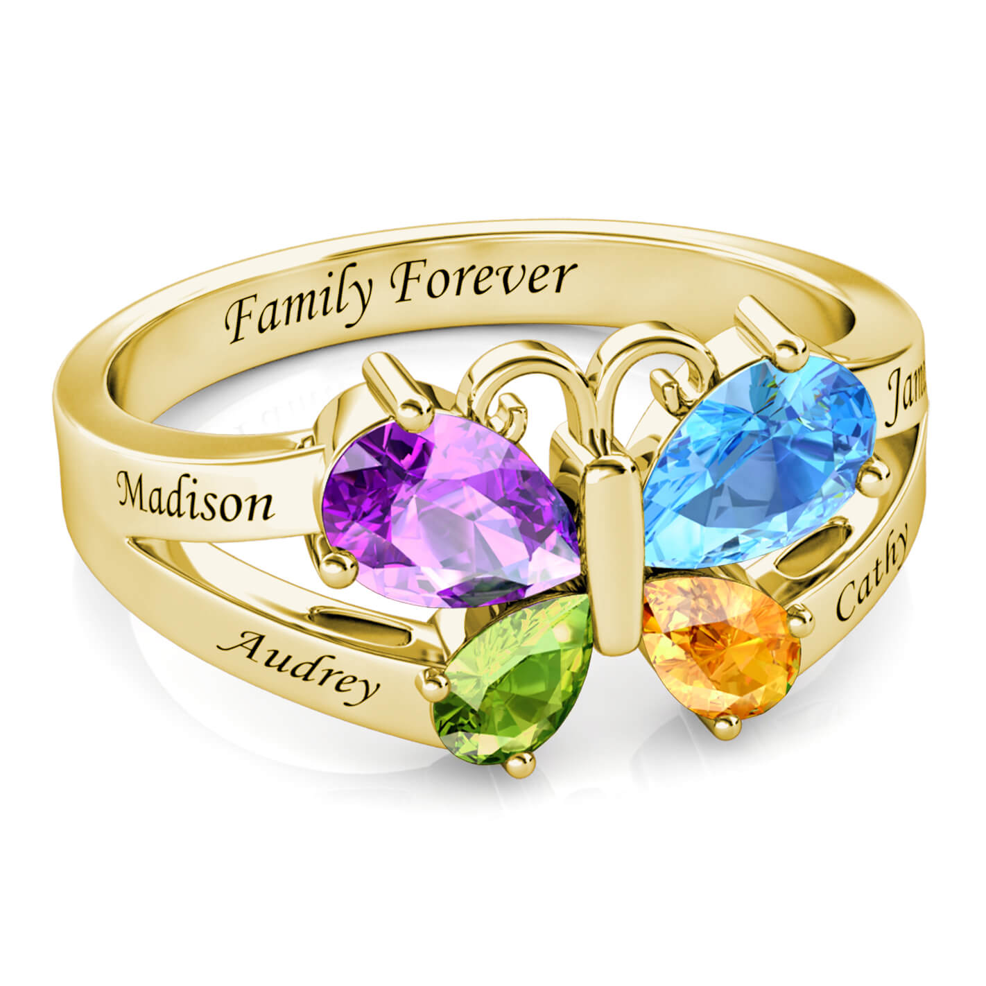 4 Birthstones Butterfly Ring